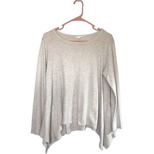 June and Delancey Waffle Knit Ribbed Flowy‎ Long Sleeve Crew Neck Top Tan Large